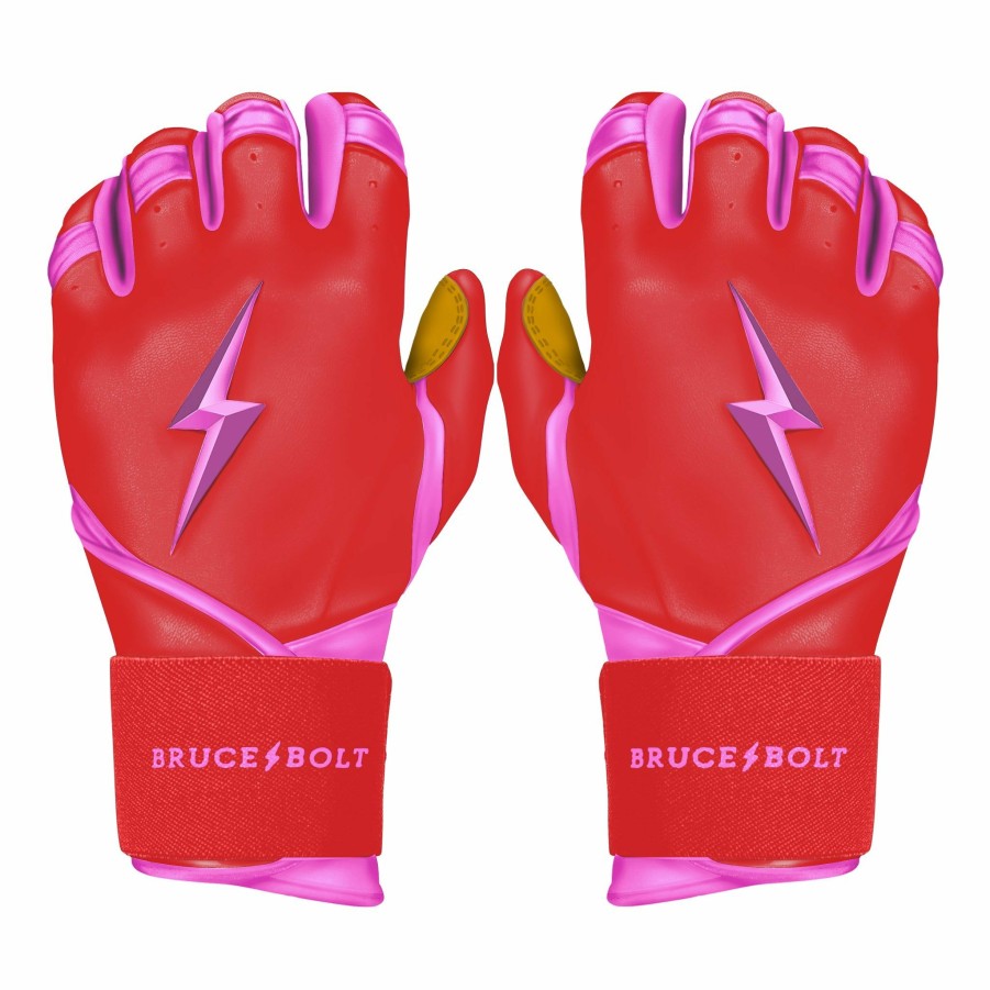 Batting Gloves * | Bruce Bolt Premium Pro Bader Series Long Cuff Batting Gloves | Pink