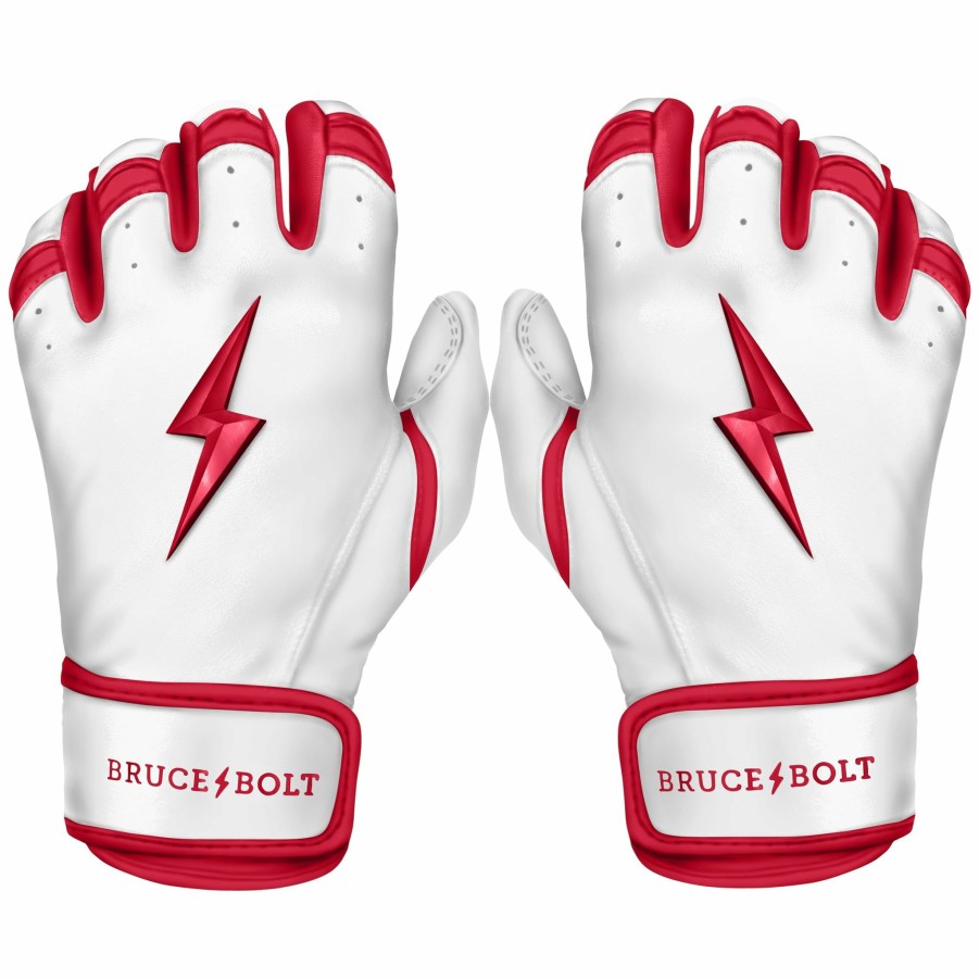 Batting Gloves * | Bruce Bolt Premium Pro Bader Series Short Cuff Batting Gloves | White