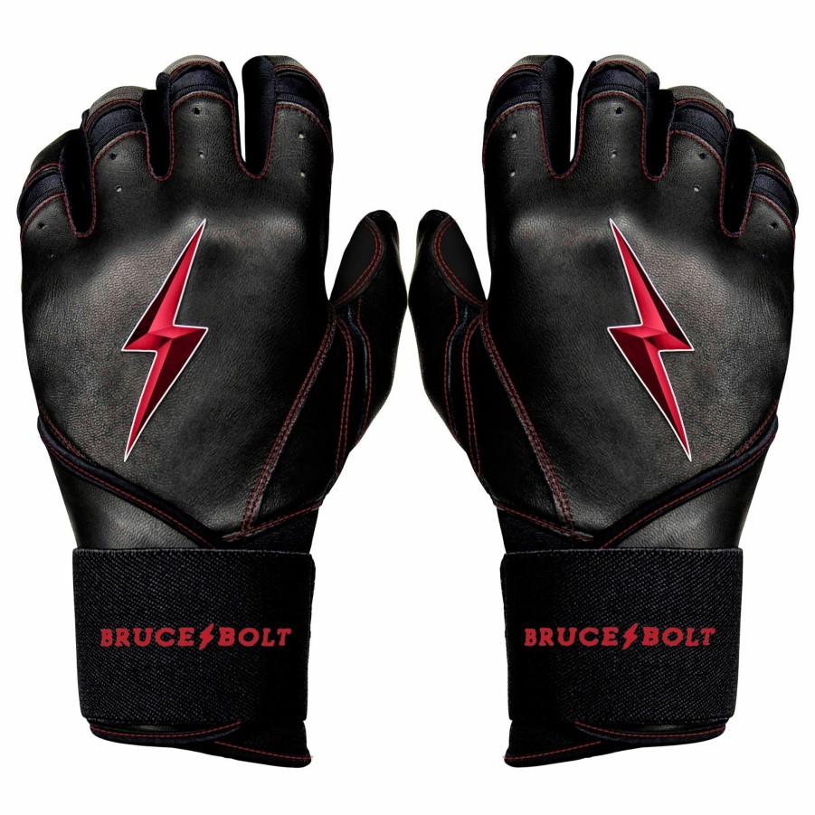 Batting Gloves * | Bruce Bolt Premium Pro Tc42 Series Long Cuff Batting Gloves | Black