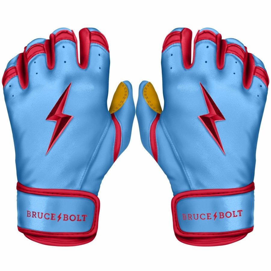 Batting Gloves * | Bruce Bolt Premium Pro Bader Series Short Cuff Batting Gloves | Baby Blue