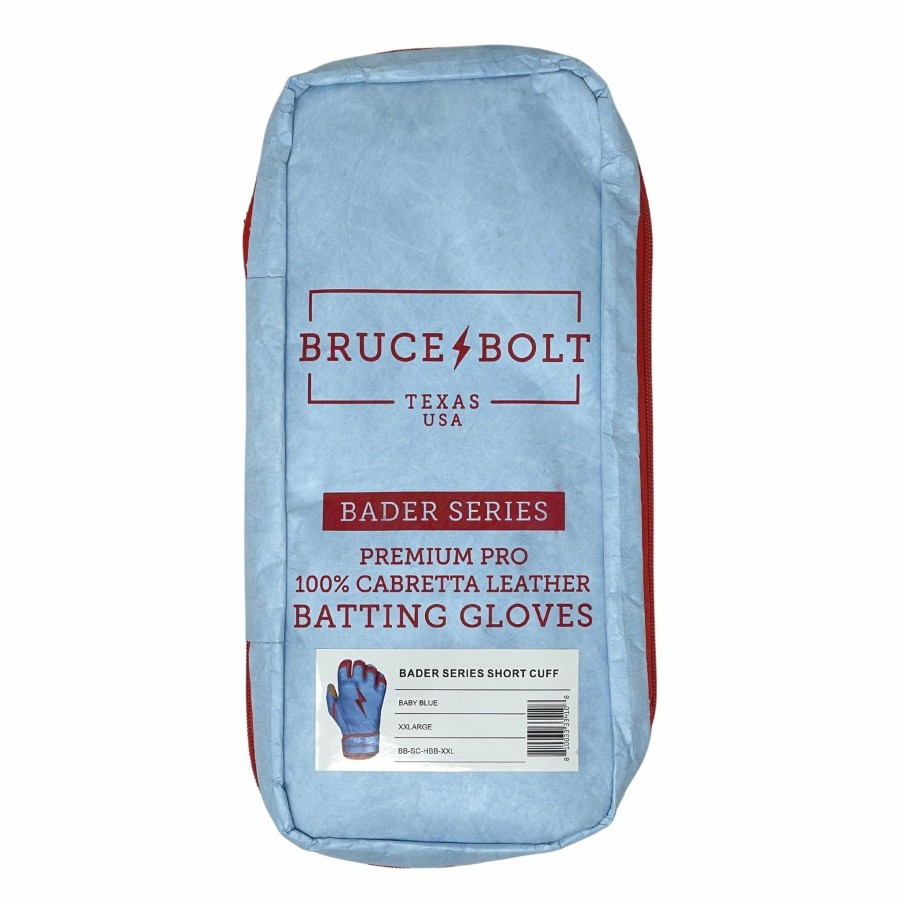 Batting Gloves * | Bruce Bolt Premium Pro Bader Series Short Cuff Batting Gloves | Baby Blue