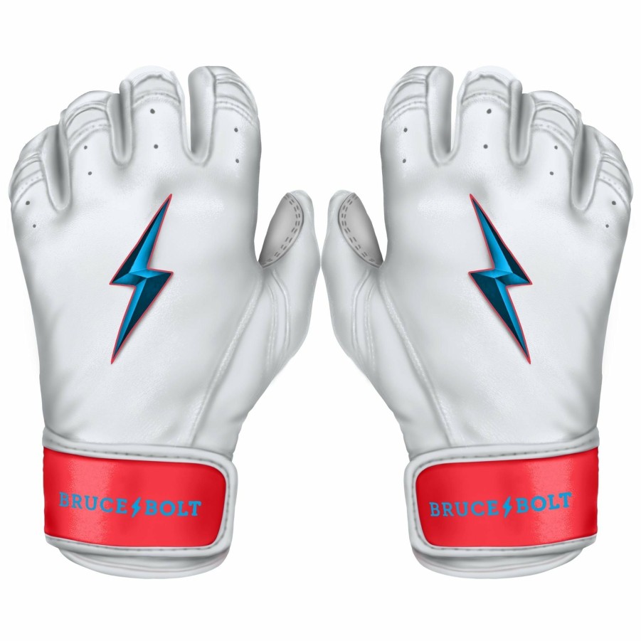 Batting Gloves * | Bruce Bolt Premium Pro Brinson Series Short Cuff Batting Gloves | White