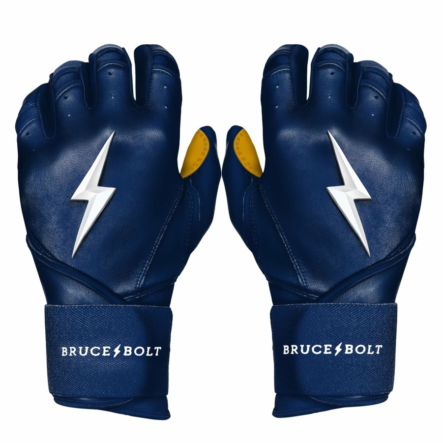 Batting Gloves * | Bruce Bolt Premium Pro Long Cuff Batting Gloves | Navy