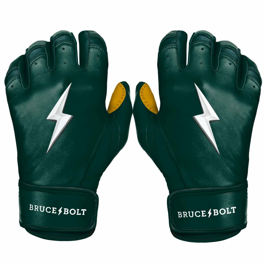 Batting Gloves * | Bruce Bolt Premium Pro Short Cuff Batting Gloves | Green