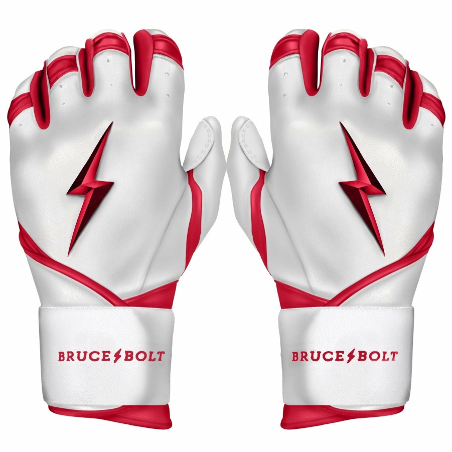 Batting Gloves * | Bruce Bolt Premium Pro Bader Series Long Cuff Batting Gloves | White