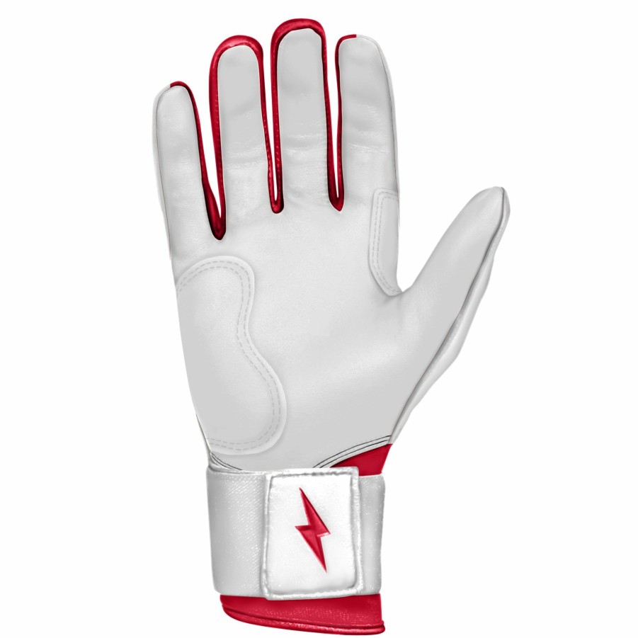 Batting Gloves * | Bruce Bolt Premium Pro Bader Series Long Cuff Batting Gloves | White