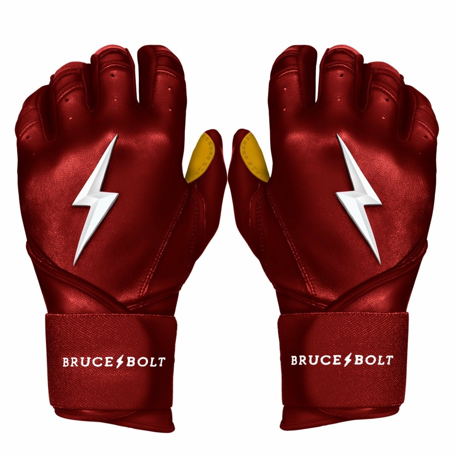 Batting Gloves * | Bruce Bolt Premium Pro Long Cuff Batting Gloves | Maroon