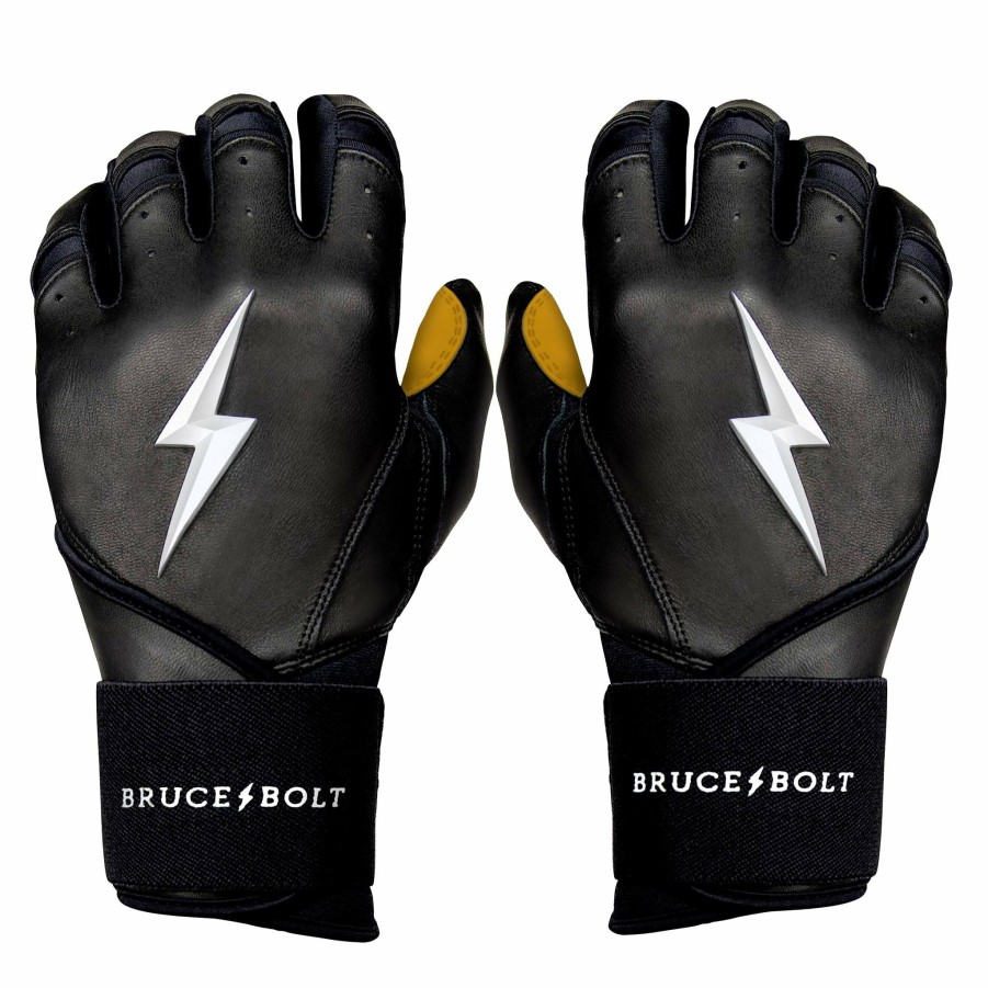 Batting Gloves * | Bruce Bolt Premium Pro Long Cuff Batting Gloves | Black