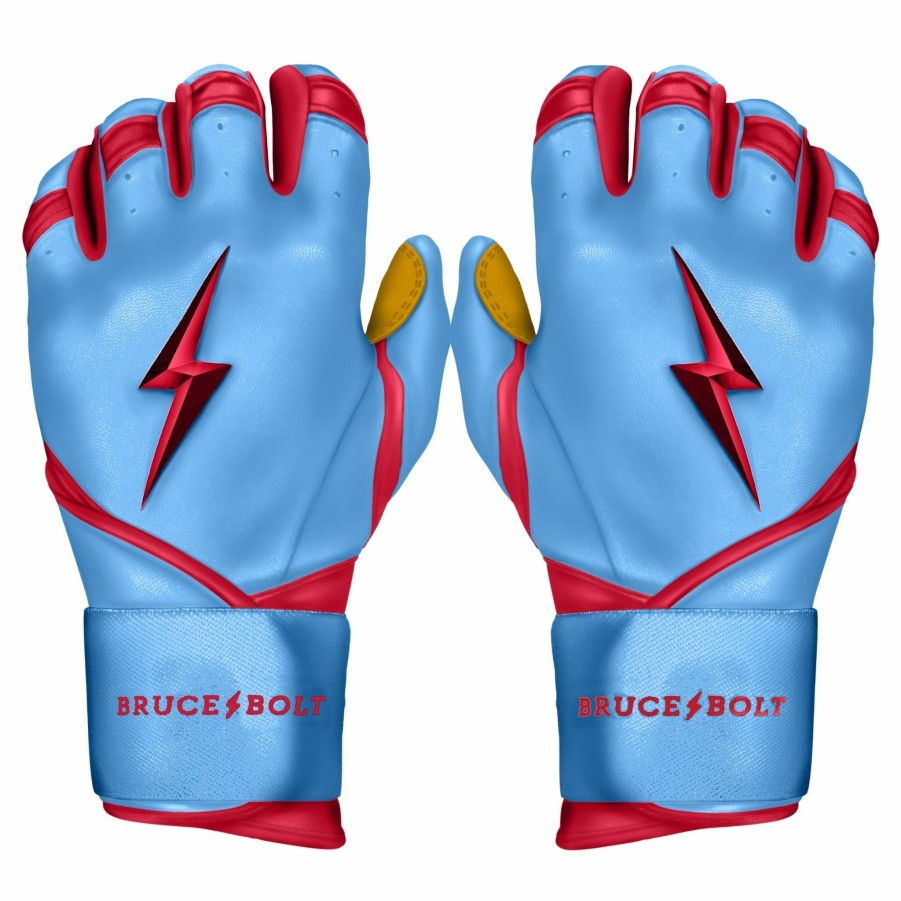 Batting Gloves * | Bruce Bolt Premium Pro Bader Series Long Cuff Batting Gloves | Baby Blue