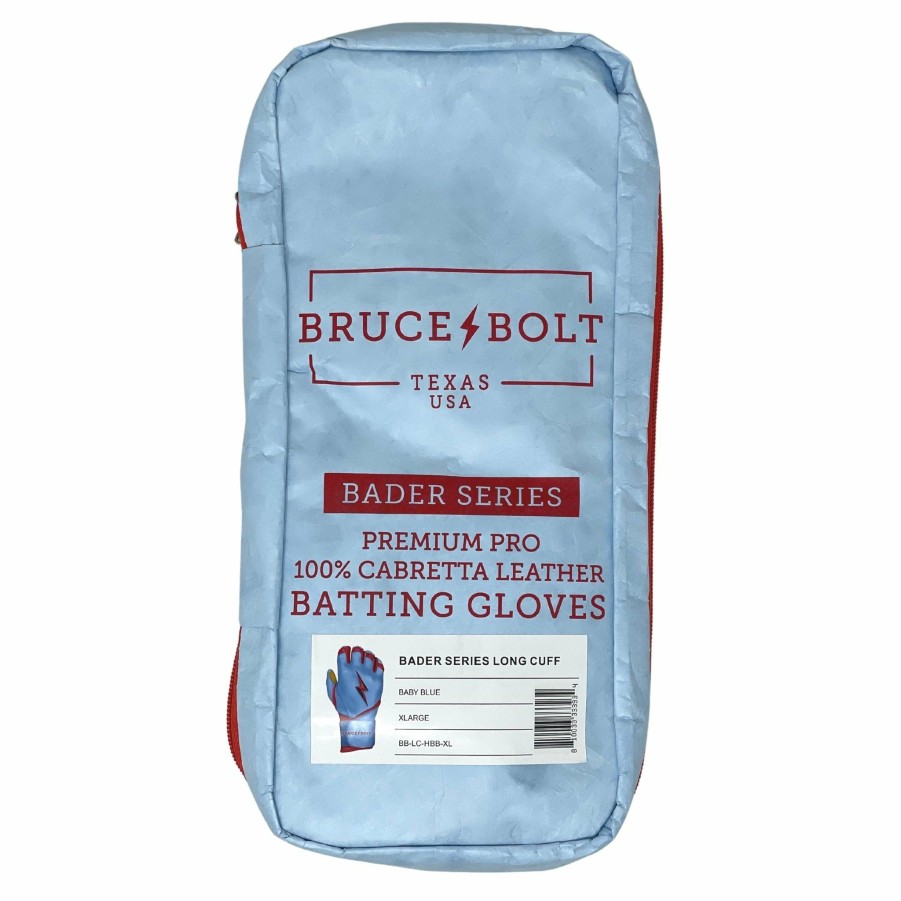 Batting Gloves * | Bruce Bolt Premium Pro Bader Series Long Cuff Batting Gloves | Baby Blue