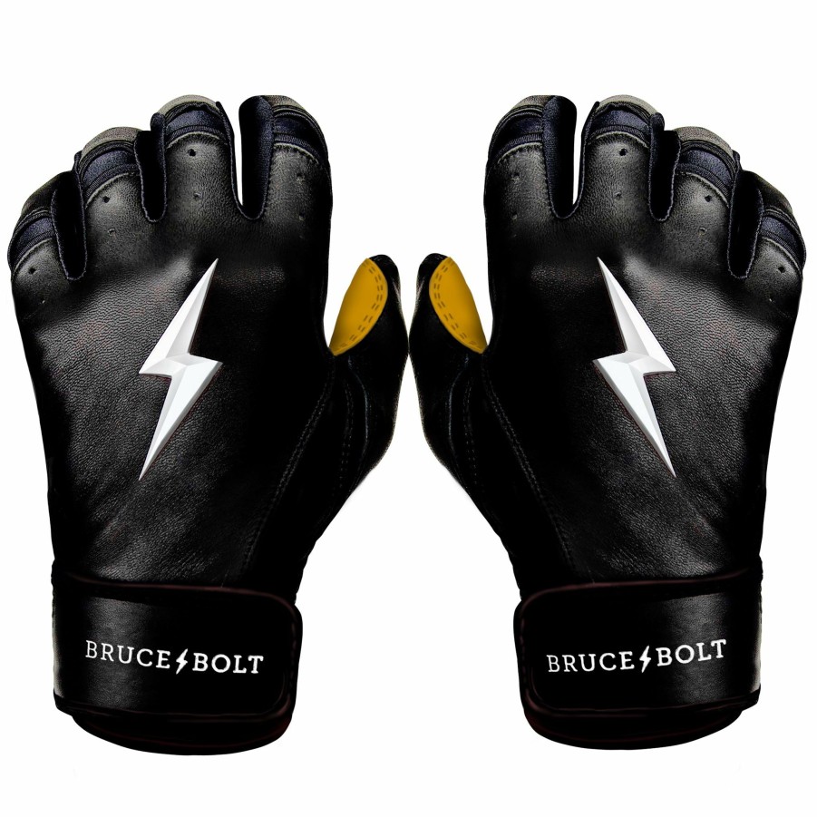 Batting Gloves * | Bruce Bolt Premium Pro Short Cuff Batting Gloves | Black