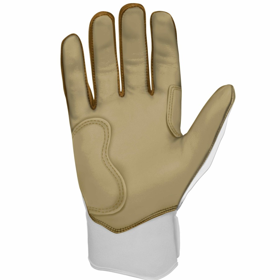 Batting Gloves * | Bruce Bolt Premium Pro Gold Series Short Cuff Batting Gloves Gold White