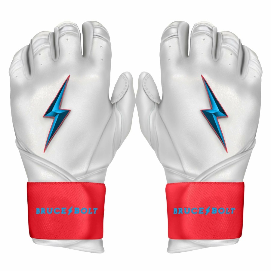 Batting Gloves * | Bruce Bolt Premium Pro Brinson Series Long Cuff Batting Gloves | White