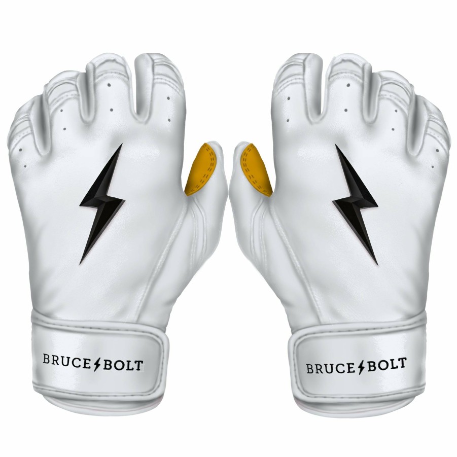 Batting Gloves * | Bruce Bolt Premium Pro Short Cuff Batting Gloves | White