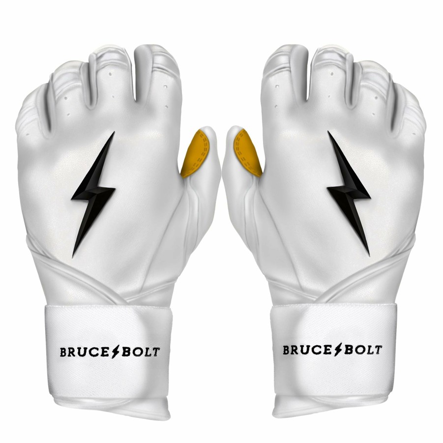 Batting Gloves * | Bruce Bolt Premium Pro Long Cuff Batting Gloves | White