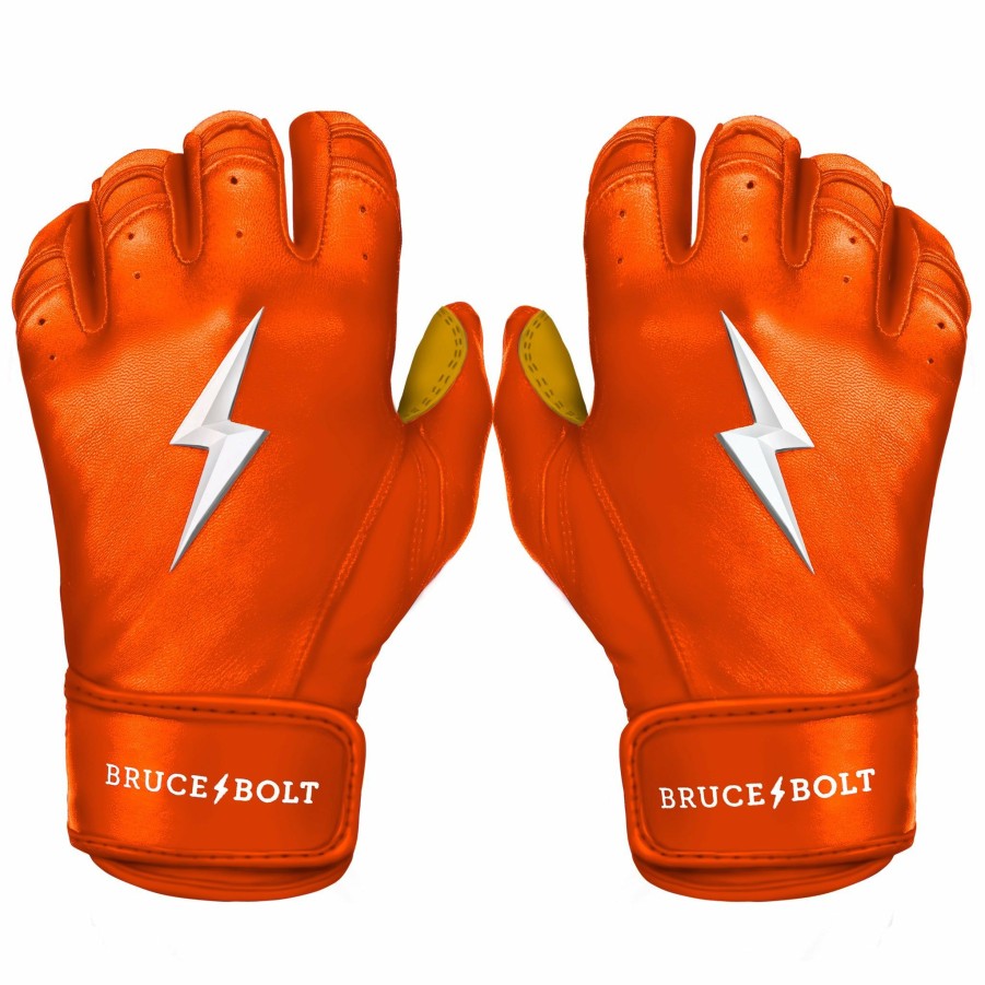 Batting Gloves * | Bruce Bolt Premium Pro Short Cuff Batting Gloves | Orange