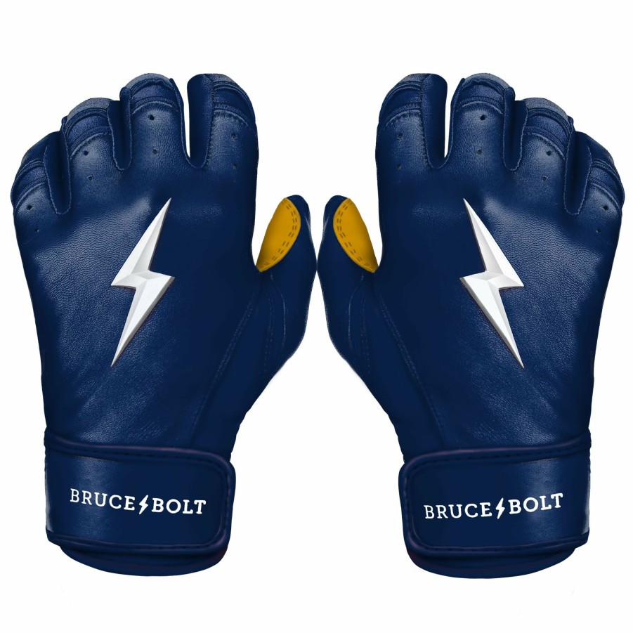 Batting Gloves * | Bruce Bolt Premium Pro Short Cuff Batting Gloves | Navy