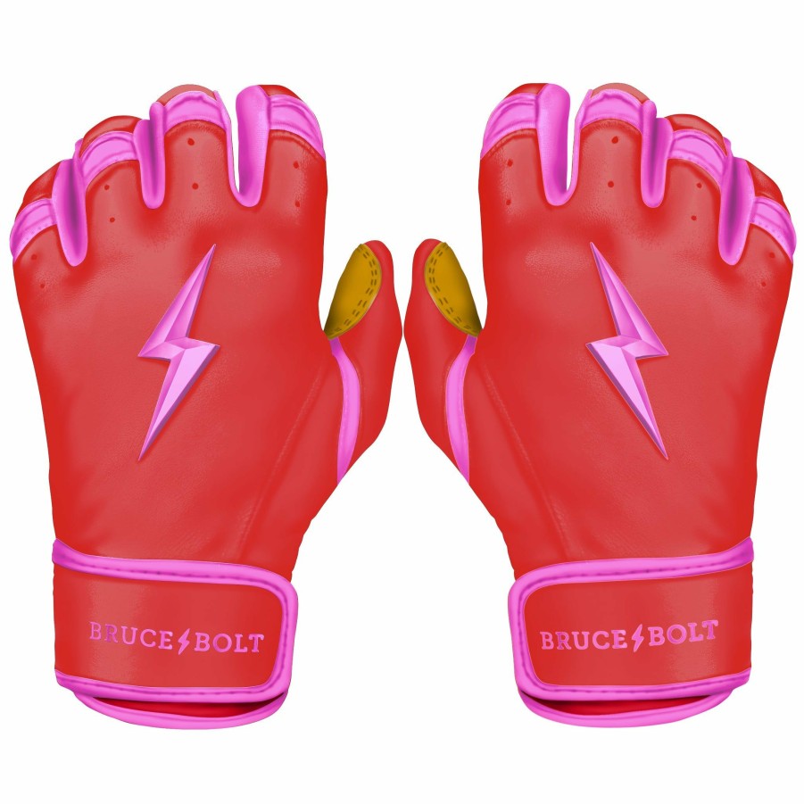 Batting Gloves * | Bruce Bolt Premium Pro Bader Series Short Cuff Batting Gloves | Pink