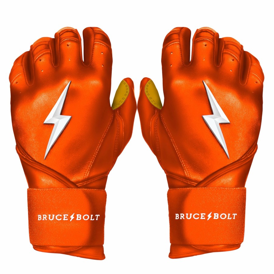 Batting Gloves * | Bruce Bolt Premium Pro Long Cuff Batting Gloves | Orange